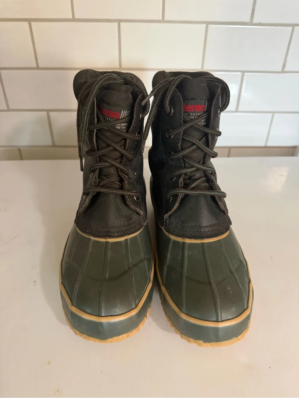 Thermolite Insulated Duck Boots Mens 8 Ankle Lace Up Rubber Black Green Tan